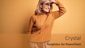  Presentation with far away - PPT theme featuring middle-age-beautiful-blonde-woman background and a gold colored foreground