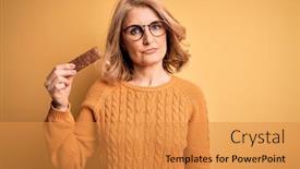  Presentation with protein bar - Presentation design enhanced with middle-age-beautiful-blonde-woman background and a gold colored foreground