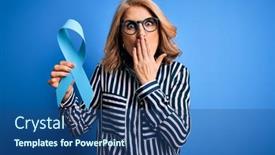  Presentation with blue ribbon - Cool new PPT theme with middle-age-beautiful-blonde-woman backdrop and a ocean colored foreground