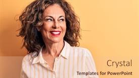  Presentation with confident - Amazing PPT theme having middle-age-beautiful-brunette-woman backdrop and a lemonade colored foreground
