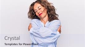  Presentation with self love - Amazing slide deck having middle-age-beautiful-brunette-woman backdrop and a light blue colored foreground