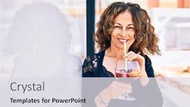  Presentation with restaurant - Audience pleasing slides consisting of middle-age-beautiful-brunette-woman backdrop and a sky blue colored foreground