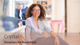  Presentation with clothes shop - Amazing PPT theme having middle-age-beautiful-businesswoman-wearing backdrop and a coral colored foreground