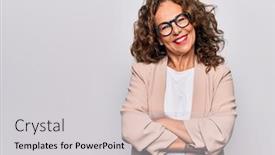  Presentation with middle east camel caravan - Audience pleasing PPT theme consisting of middle-age-beautiful-businesswoman-wearing backdrop and a light gray colored foreground