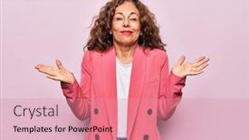  Presentation with idea - Audience pleasing PPT theme consisting of middle-age-beautiful-businesswoman-wearing backdrop and a coral colored foreground