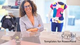  Presentation with customers - Beautiful slide deck featuring middle-age-beautiful-clothes-shop backdrop and a lemonade colored foreground