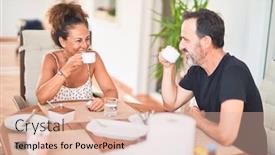  Presentation with coffe - PPT theme having middle-age-beautiful-couple-sitting background and a lemonade colored foreground