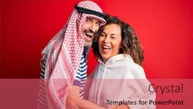  Presentation with age in place - Colorful PPT layouts enhanced with middle-age-beautiful-couple-wearing backdrop and a coral colored foreground