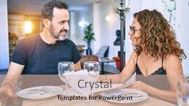  Presentation with restaurant menu - Colorful presentation theme enhanced with middle-age-beautiful-couple-wearing backdrop and a soft green colored foreground