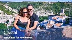  Presentation with stone age - Slide set having middle-age-beautiful-couple-wearing background and a ocean colored foreground