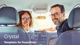  Presentation with self driving car - Cool new slides with middle-age-beautiful-couple backdrop and a ocean colored foreground