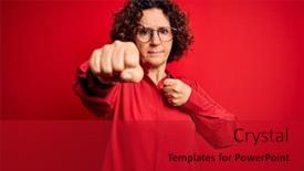  Presentation with violence woman - Slide set enhanced with middle-age-beautiful-curly-hair background and a crimson colored foreground