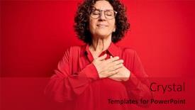  Presentation with curly hair - PPT layouts having middle-age-beautiful-curly-hair background and a crimson colored foreground