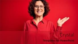  Presentation with curly hair - Beautiful presentation theme featuring middle-age-beautiful-curly-hair backdrop and a crimson colored foreground
