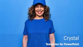  Presentation with cool - Presentation theme consisting of middle-age-beautiful-delivery-woman background and a teal colored foreground