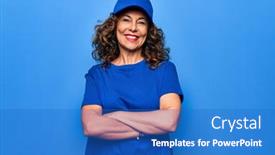  Presentation with camera - Beautiful PPT layouts featuring middle-age-beautiful-delivery-woman backdrop and a teal colored foreground