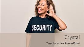  Presentation with security guard - Slide set with middle-age-beautiful-guard-woman background and a soft green colored foreground