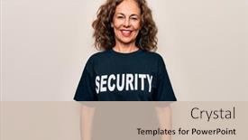  Presentation with security guard - Presentation design featuring middle-age-beautiful-guard-woman background and a soft green colored foreground