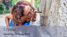  Presentation with stone age - Colorful theme enhanced with middle-age-beautiful-hispanic-woman backdrop and a light blue colored foreground