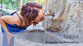  Presentation with stone age - Slide deck having middle-age-beautiful-hispanic-woman background and a light blue colored foreground