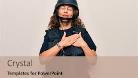  Presentation with health security - Presentation design enhanced with middle-age-beautiful-soldier-woman background and a coral colored foreground