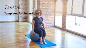  Presentation with middle class - Colorful presentation design enhanced with middle-age-beautiful-sportswoman-doing backdrop and a coral colored foreground