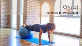  Presentation with middle class - Presentation theme consisting of middle-age-beautiful-sportswoman-doing background and a soft green colored foreground