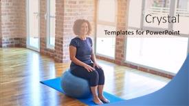  Presentation with middle class - PPT theme with middle-age-beautiful-sportswoman-doing background and a lemonade colored foreground