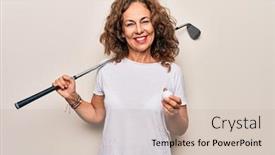  Presentation with golf - Slides consisting of middle-age-beautiful-sportswoman-playing background and a soft green colored foreground