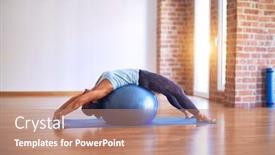  Presentation with middle class - Beautiful PPT theme featuring middle-age-beautiful-sportswoman-smiling backdrop and a coral colored foreground