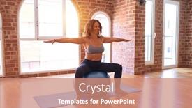  Presentation with middle class - Presentation theme enhanced with middle-age-beautiful-sportswoman-smiling background and a coral colored foreground