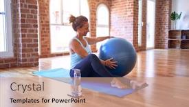  Presentation with middle class - PPT theme featuring middle-age-beautiful-sportswoman-smiling background and a coral colored foreground