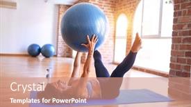  Presentation with middle class - Colorful PPT theme enhanced with middle-age-beautiful-sportswoman-smiling backdrop and a coral colored foreground