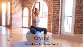  Presentation with middle class - Colorful PPT theme enhanced with middle-age-beautiful-sportswoman-smiling backdrop and a coral colored foreground