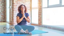  Presentation with emotions face speech - Cool new theme with middle-age-beautiful-sportswoman-wearing backdrop and a light blue colored foreground