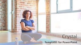  Presentation with negative - Presentation theme consisting of middle-age-beautiful-sportswoman-wearing background and a light gray colored foreground