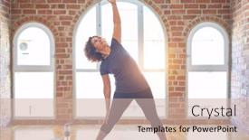  Presentation with triangle - Beautiful slide deck featuring middle-age-beautiful-sportwoman-smiling backdrop and a soft green colored foreground