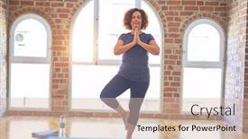  Presentation with gym - Amazing slides having middle-age-beautiful-sportwoman-smiling backdrop and a soft green colored foreground