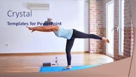  Presentation with warrior - Colorful PPT theme enhanced with middle-age-beautiful-sportwoman-smiling backdrop and a sky blue colored foreground