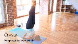  Presentation with gym - PPT theme having middle-age-beautiful-sportwoman-smiling background and a lemonade colored foreground