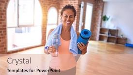 Presentation with exercise mat - Audience pleasing slides consisting of middle-age-beautiful-sportwoman-smiling backdrop and a lemonade colored foreground