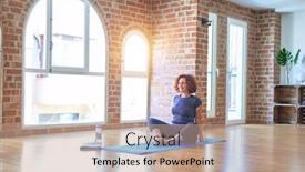  Presentation with ankle - Cool new PPT theme with middle-age-beautiful-sportwoman-smiling backdrop and a coral colored foreground