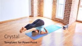 Presentation with gym - Audience pleasing PPT theme consisting of middle-age-beautiful-sportwoman-smiling backdrop and a coral colored foreground