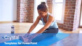  Presentation with fold - PPT layouts featuring middle-age-beautiful-sportwoman-smiling background and a teal colored foreground