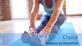  Presentation with fold - Presentation theme with middle-age-beautiful-sportwoman-smiling background and a light blue colored foreground