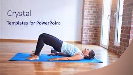  Presentation with gym - Audience pleasing presentation theme consisting of middle-age-beautiful-sportwoman-smiling backdrop and a sky blue colored foreground