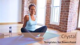  Presentation with ankle - Presentation design consisting of middle-age-beautiful-sportwoman-smiling background and a coral colored foreground