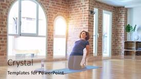  Presentation with camel - Cool new slides with middle-age-beautiful-sportwoman-smiling backdrop and a coral colored foreground