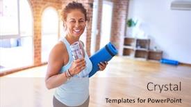  Presentation with exercise mat - Colorful slide deck enhanced with middle-age-beautiful-sportwoman-smiling backdrop and a lemonade colored foreground