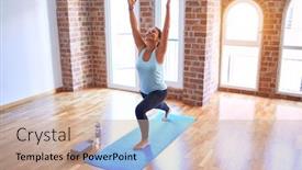  Presentation with warrior - Audience pleasing PPT layouts consisting of middle-age-beautiful-sportwoman-smiling backdrop and a coral colored foreground